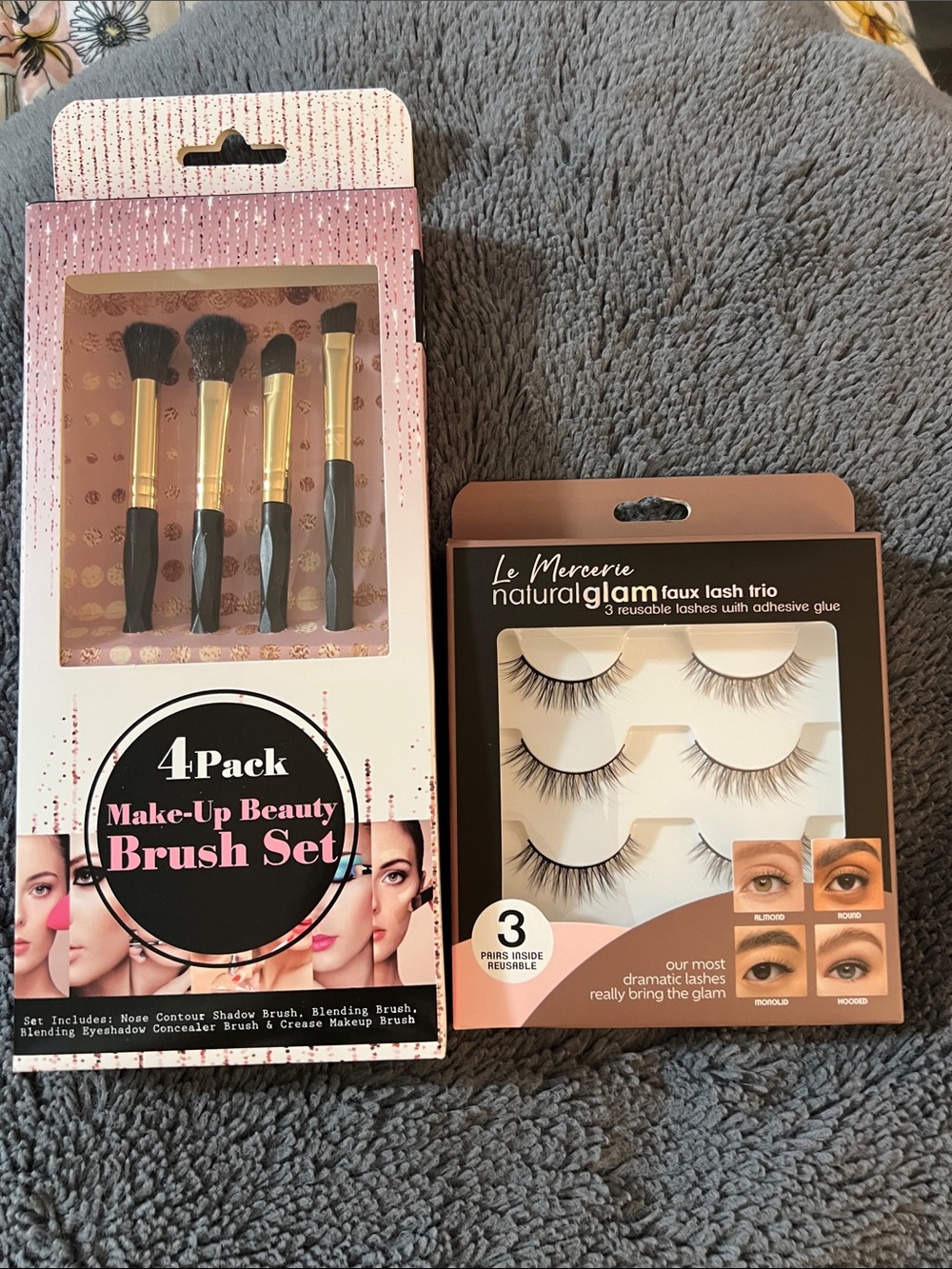Faux Lash Trio & 4-Pack Pink Makeup Brush Set